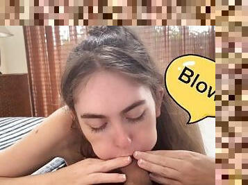 blowjob-seks-dengan-mengisap-penis, menelan, pertama-kali, sperma, lucu, saudara-perempuan, tidak-berdosa