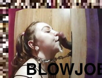 Gloryhole Blowjob, Wet and Messy Amateur Slut
