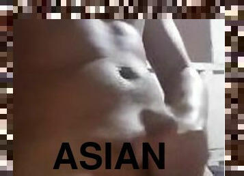 asiatisk, masturbation, amatör, mogen, gigantisk-kuk, kåt, ensam, kuk