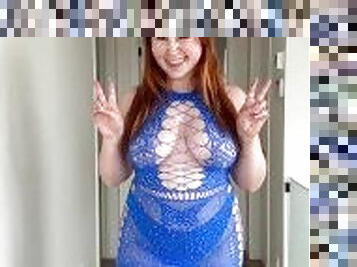 Busty Redhead Isla Moon Sheer Dress Bouncing Boobs