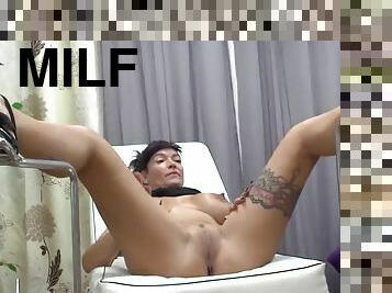 MILF with huge squirting tits gets fisted and ass fucked hard and creamed while getting DP with dildo at the gynecologist