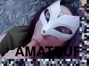 Femfoxfury - Sexy Masked Girl Sucks Strangers Dick And Gets Cum In Mouth