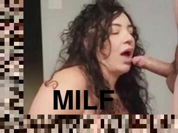 MILF slut with huge tits, deep throat blowjob